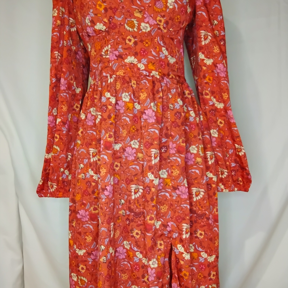 Chic Long Sleeve Floral Dress in Red and Pink